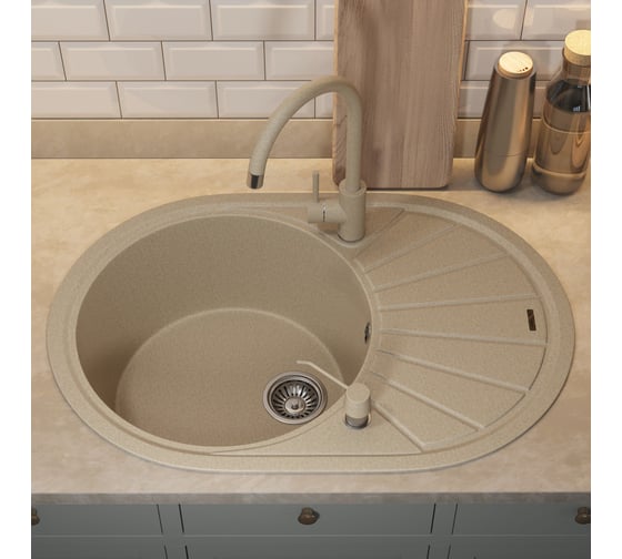 Кухонная кварцевая мойка Uperwood Quartz UPD-02_02, овальная, бежевая 3910202105