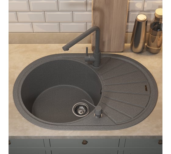 Кухонная кварцевая мойка Uperwood Quartz UPD-02_03, овальная, серая 3910202106