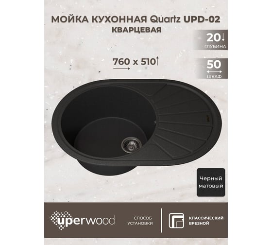 Кухонная кварцевая мойка Uperwood Quartz UPD-02_04, овальная, черная 3910202107