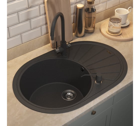 Кухонная кварцевая мойка Uperwood Quartz UPD-02_04, овальная, черная 3910202107
