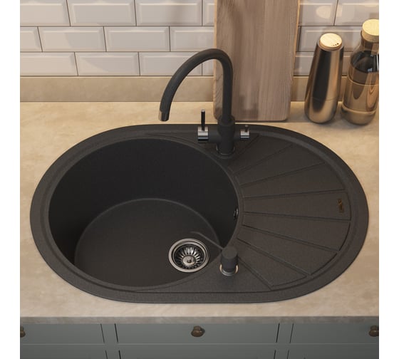 Кухонная кварцевая мойка Uperwood Quartz UPD-02_04, овальная, черная 3910202107