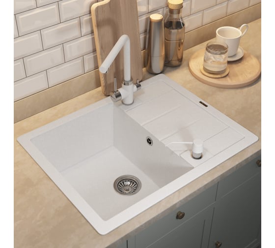 Кухонная кварцевая мойка Uperwood Quartz UPD-03_01, прямоугольная, белая 3910202108