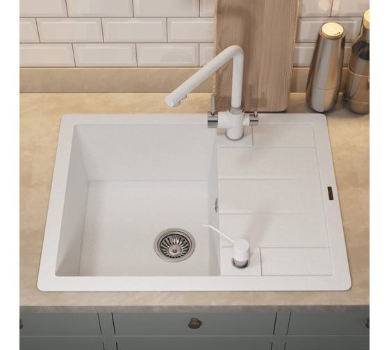 Кухонная кварцевая мойка Uperwood Quartz UPD-03_01, прямоугольная, белая 3910202108
