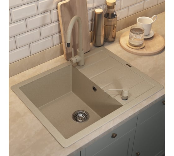 Кухонная кварцевая мойка Uperwood Quartz UPD-03_02, прямоугольная, бежевая 3910202109
