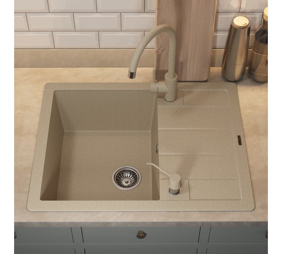 Кухонная кварцевая мойка Uperwood Quartz UPD-03_02, прямоугольная, бежевая 3910202109