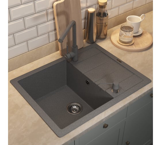 Кухонная кварцевая мойка Uperwood Quartz UPD-03_03, прямоугольная, серая 3910202110