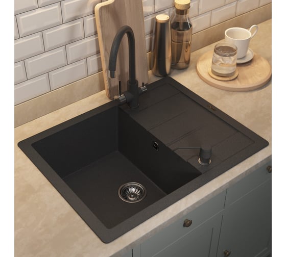 Кухонная кварцевая мойка Uperwood Quartz UPD-03_04, прямоугольная, черная 3910202111