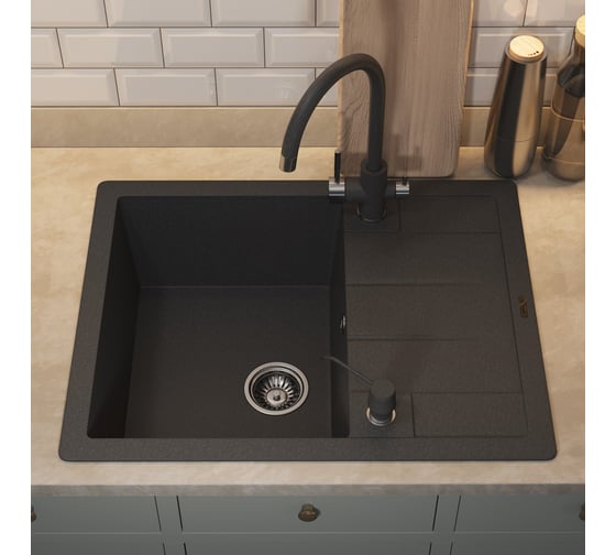 Кухонная кварцевая мойка Uperwood Quartz UPD-03_04, прямоугольная, черная 3910202111