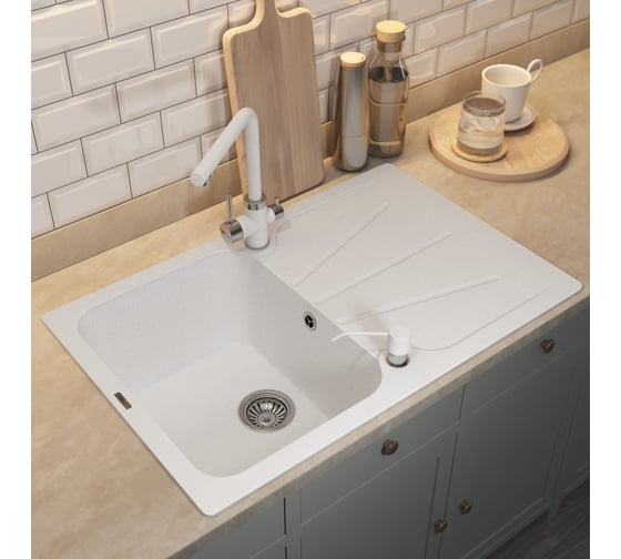 Кухонная кварцевая мойка Uperwood Quartz UPD-04_01, прямоугольная, белая 3910202112