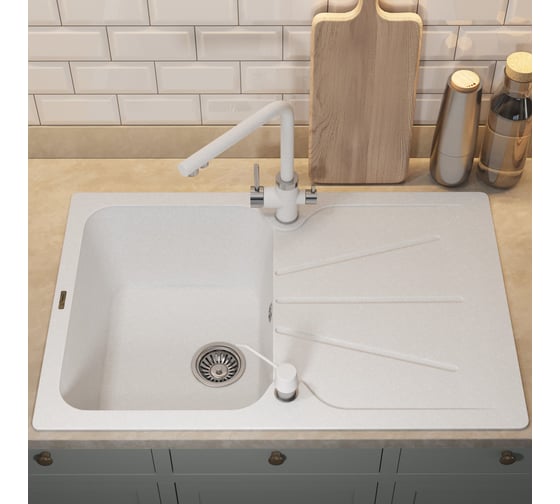 Кухонная кварцевая мойка Uperwood Quartz UPD-04_01, прямоугольная, белая 3910202112