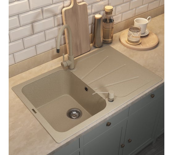 Кухонная кварцевая мойка Uperwood Quartz UPD-04_02, прямоугольная, бежевая 3910202113