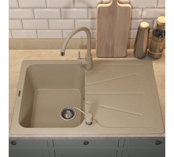 Кухонная кварцевая мойка Uperwood Quartz UPD-04_02, прямоугольная, бежевая 3910202113