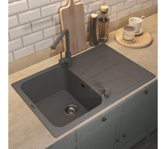 Кухонная кварцевая мойка Uperwood Quartz UPD-04_03, прямоугольная, серая 3910202114