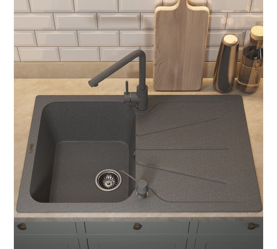Кухонная кварцевая мойка Uperwood Quartz UPD-04_03, прямоугольная, серая 3910202114