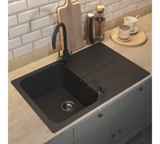 Кухонная кварцевая мойка Uperwood Quartz UPD-04_04, прямоугольная, черная 3910202115