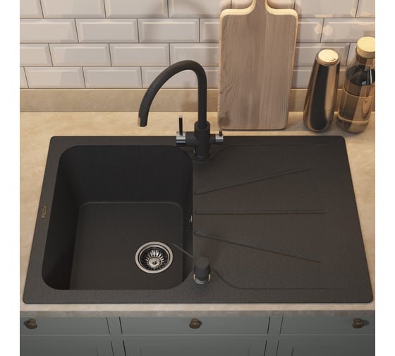Кухонная кварцевая мойка Uperwood Quartz UPD-04_04, прямоугольная, черная 3910202115
