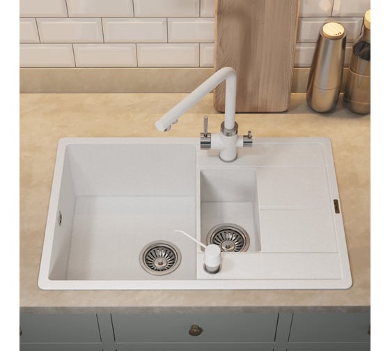 Кухонная кварцевая мойка Uperwood Quartz UPD-05_01, прямоугольная двухсекционная, белая 3910202116