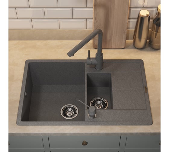 Кухонная кварцевая мойка Uperwood Quartz UPD-05_03, прямоугольная двухсекционная, серая 3910202118