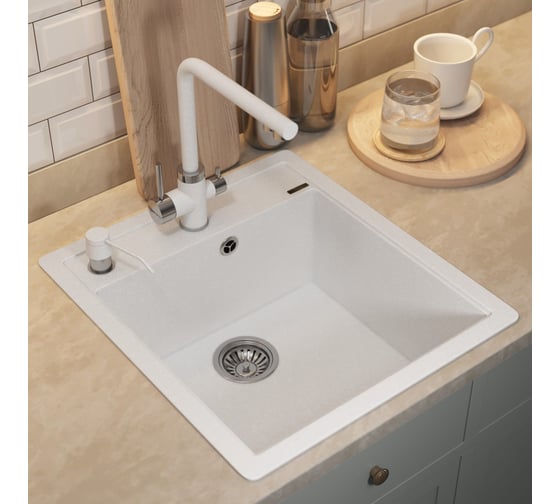 Кухонная кварцевая мойка Uperwood Quartz UPD-07_01, прямоугольная, белая 3910202124