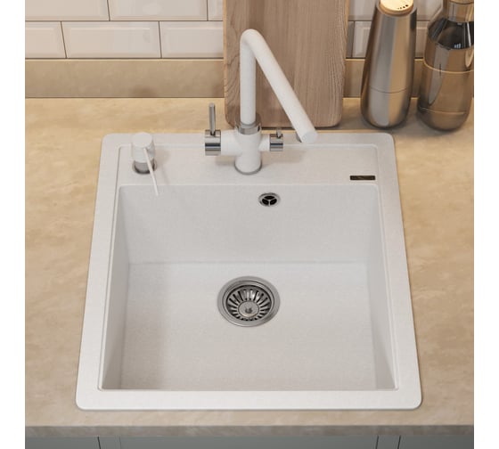 Кухонная кварцевая мойка Uperwood Quartz UPD-07_01, прямоугольная, белая 3910202124