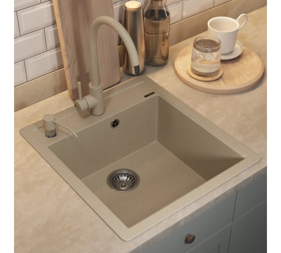 Кухонная кварцевая мойка Uperwood Quartz UPD-07_02, прямоугольная, бежевая 3910202125
