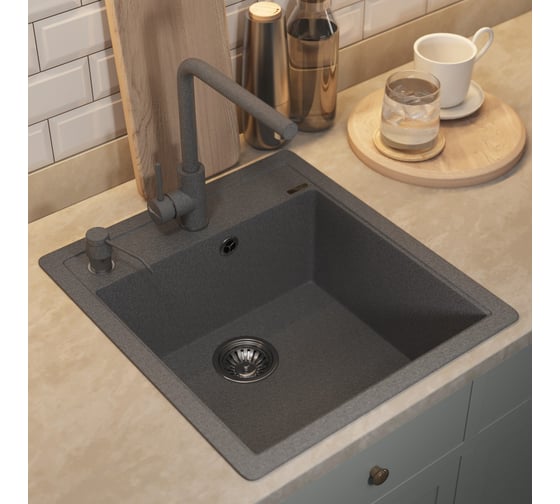 Кухонная кварцевая мойка Uperwood Quartz UPD-07_03, прямоугольная, серая 3910202126