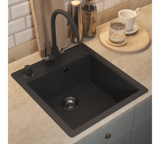 Кухонная кварцевая мойка Uperwood Quartz UPD-07_04, прямоугольная, черная 3910202127