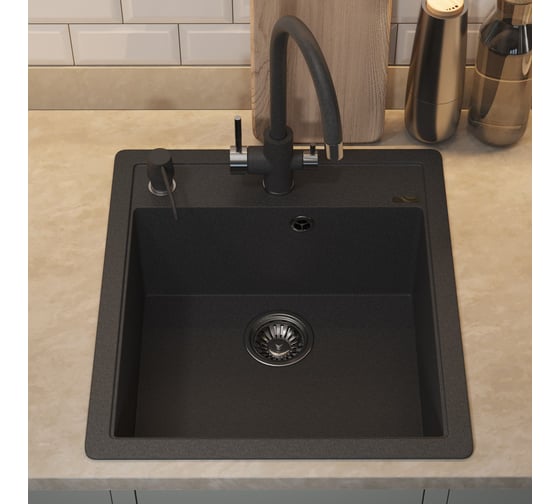 Кухонная кварцевая мойка Uperwood Quartz UPD-07_04, прямоугольная, черная 3910202127