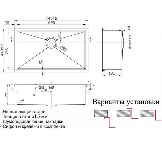 Кухонная мойка ZorG RX-7444