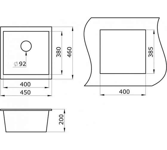 Гранитная мойка Paulmark GERA 50 графит, 445х460 мм, подстольный монтаж PM104546-DG