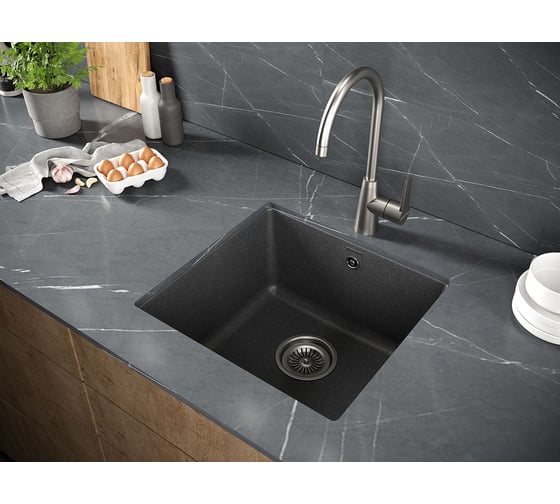 Гранитная мойка Paulmark GERA 50 графит, 445х460 мм, подстольный монтаж PM104546-DG