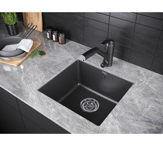 Гранитная мойка Paulmark GERA 50 черный, 445х460 мм, подстольный монтаж PM104546-BL