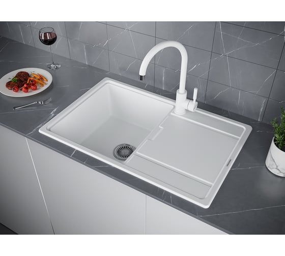 Гранитная мойка Paulmark FLUGEN 50-780 белый, 780х500 мм PM217850-WH