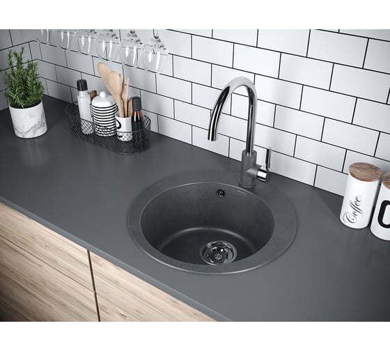 Гранитная мойка Paulmark GELEGEN 50 графит, D475 мм PM404800-DG