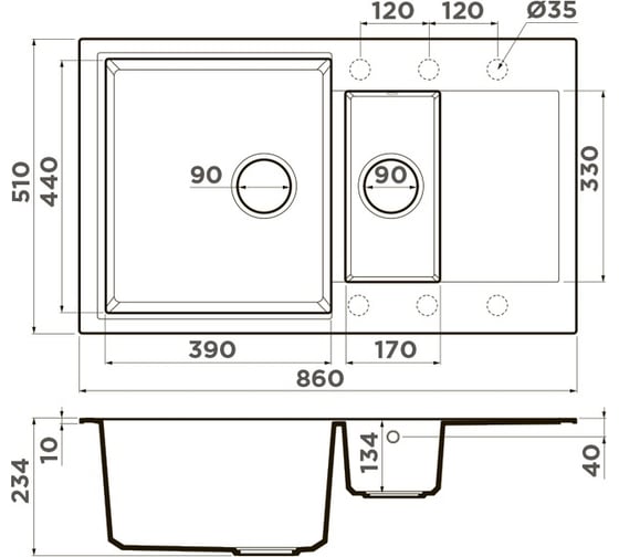 Мойка Omoikiri Daisen 86-2-BL Artgranit/черный 4993477