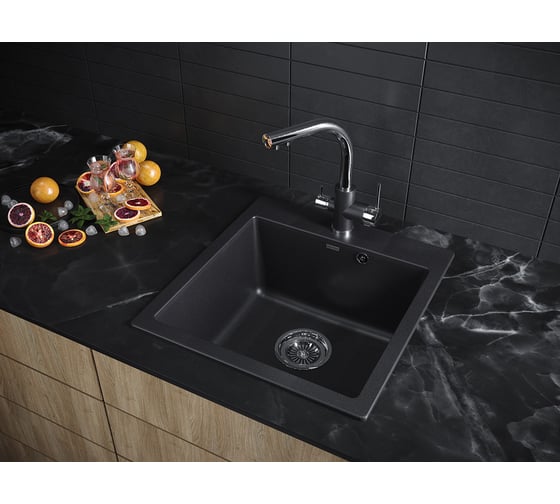 Гранитная мойка Paulmark KANTE 50 черный, 510х520 мм PM105152-BL