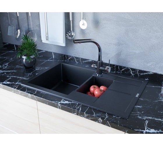 Гранитная мойка Paulmark FLUGEN 60/1,5 черный, 775х495 мм PM237850-BL