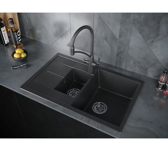 Гранитная мойка Paulmark FLUGEN 60/1,5 черный, 775х495 мм PM237850-BL