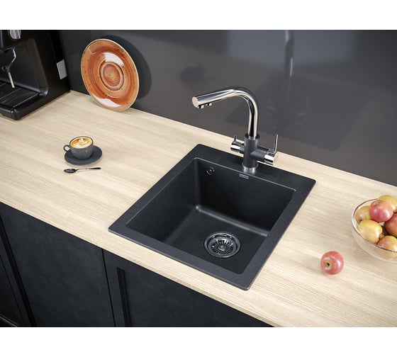 Гранитная мойка Paulmark KANTE 40 черный, 415х490 мм PM104249-BL