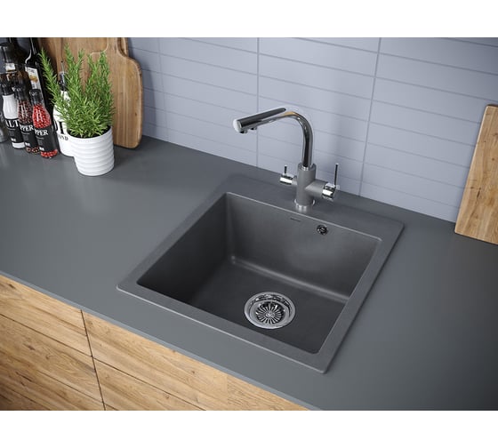 Гранитная мойка Paulmark KANTE 50 графит, 510х520 мм PM105152-DG
