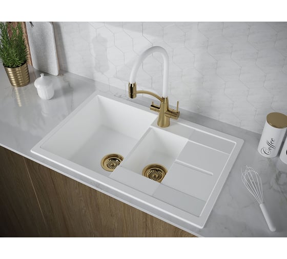 Гранитная мойка Paulmark FLUGEN 60/1,5 белый, 775х495 мм PM237850-WH