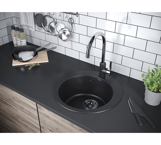 Гранитная мойка Paulmark GELEGEN 50 черный, D475 мм PM404800-BL