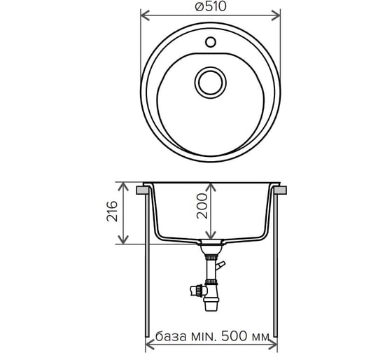 Кухонная мраморная мойка Polygran F-08 черный №16