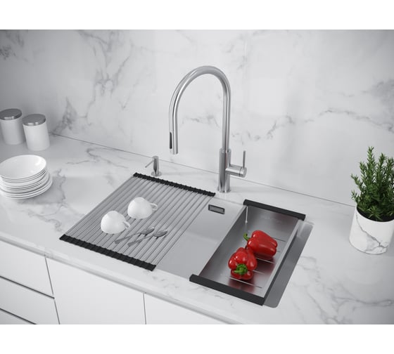 Мойка Paulmark LUMI 74UNI-SKEW, IT-GRANIT, белый, 740x460 мм LU74SK-WH