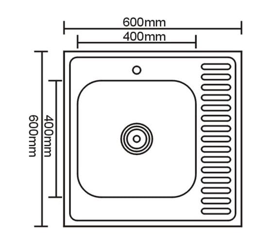 Мойка SINKLIGHT нержавеющая сталь,  накл. квадрат 600х600, L 0.4/160 выпуск малый, без сифона, матовая с крылом 72003