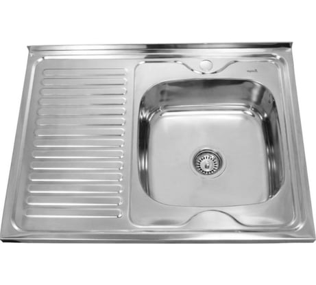 Мойка SINKLIGHT нержавеющая сталь, накл. прямоугольник, 800х600 R 0.4/160 выпуск малый, без сифона, матовая с крылом 72008