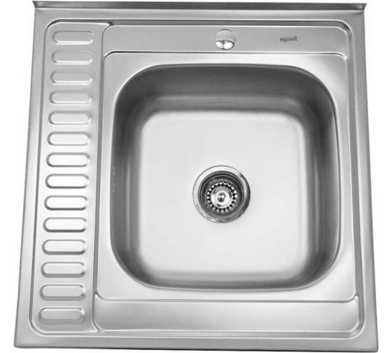 Мойка SINKLIGHT нержавеющая сталь, накл. квадрат 600х600 R 0.4/160 выпуск малый, без сифона, матовая с крылом 72004