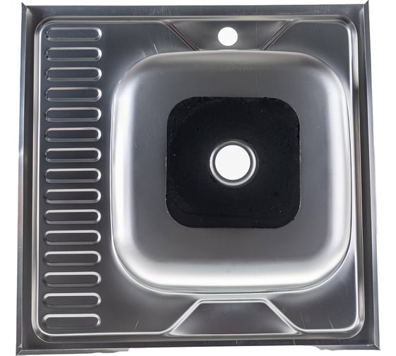 Мойка SINKLIGHT нержавеющая сталь, накл. квадрат 600х600 R 0.4/160 выпуск малый, без сифона, матовая с крылом 72004