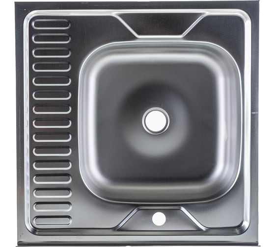 Мойка SINKLIGHT нержавеющая сталь, накл. квадрат 600х600 R 0.4/160 выпуск малый, без сифона, матовая с крылом 72004
