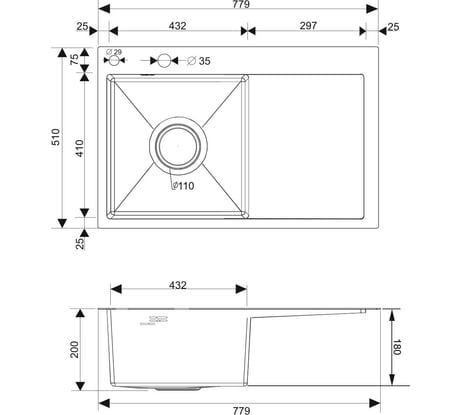 Кухонная мойка РМС с правым крылом + дозатор MRK-7851G L